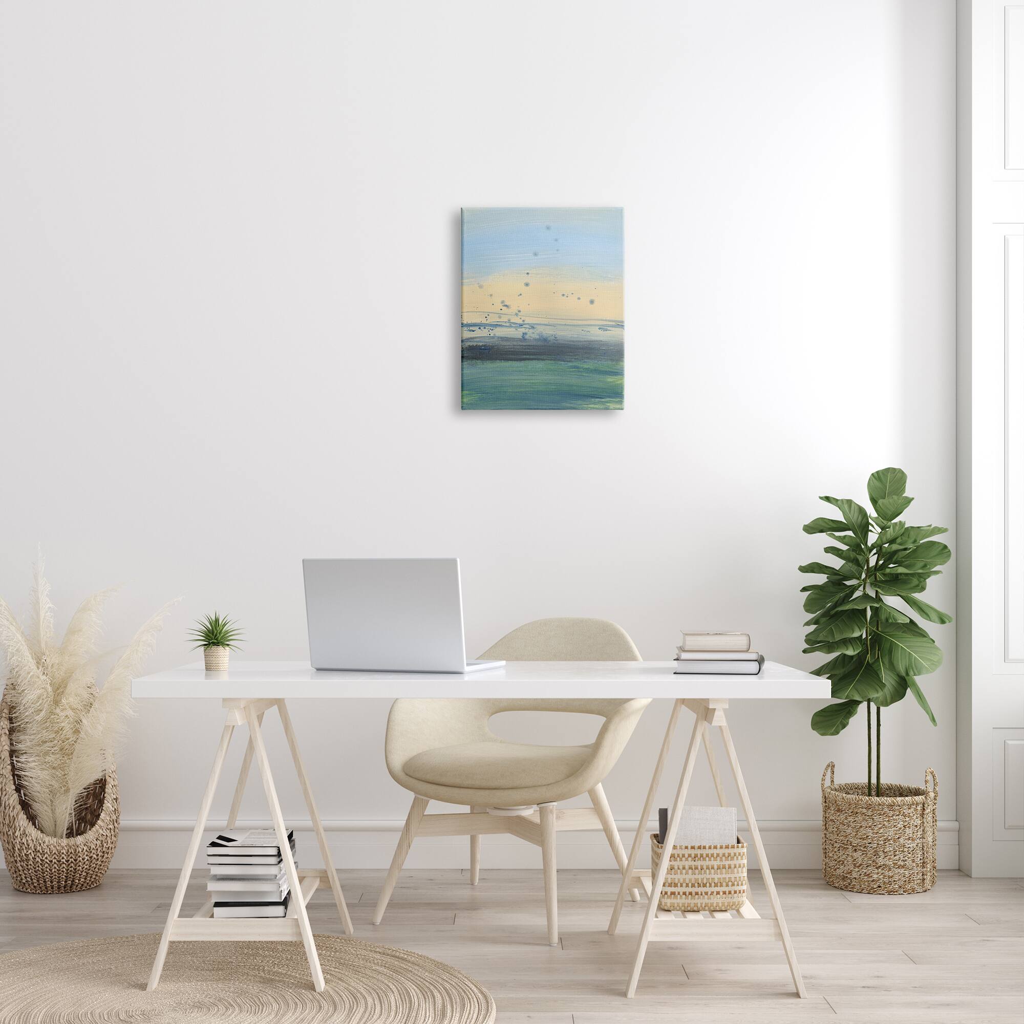 Stupell Industries Conceptual Yellow Ocean Sunset Blue Paint Splatter Canvas Wall Art